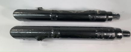 A set of Tab Performance motorbike exhausts black, length 87cm approx, unknown fitment (slight marks