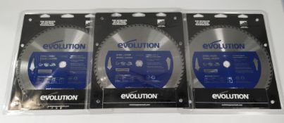 Three as new Evolution M355TCT-66CS Steel Cutting Blades 355mm x 25.4mm x 66T, Ultra High Grade Carb