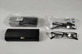 Two as new Hugo Boss branded black plastic framed rectangle glasses with Hugo Boss magnetic hard cas