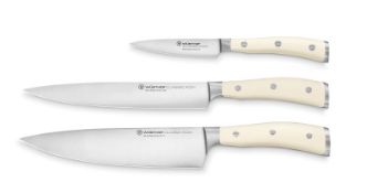 An as new Wusthof Classic Ikon 3-piece chef's knife set, white (1120460301) (stock image) (over 18s