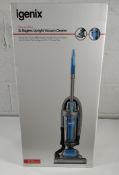 An as new Igenix 3 litre bagless upright vacuum cleaner, grey and blue, sealed box (IG2430).