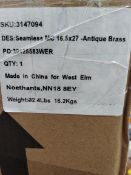 An as new West Elm Seamless Bathroom Cabinet - Antique Brass, 16.5 x 27