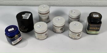 Eight assorted Manuka honey to include Tahi 263+ MGO 250g and Australian 100+ MGO 500g.