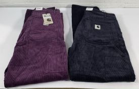 Two pairs of Carhartt W'Pierce pant straight Boysenberry rinsed, Dark Navy rinsed, Size 2 x W30 X L0