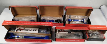 Six Hardrace performance related parts, mainly to fit Honda, to include camber kits, tie rod ends an