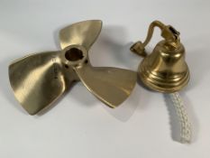 Two decorative items - a three finned metal boat propeller, size 305 x 262 (NO.E171406) and rope bel