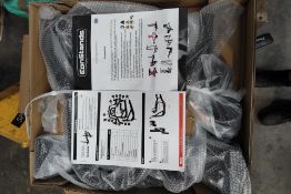 A Constand Mover II motorcycle rear paddock stand, black, box open (304152 MBK) (stock image).