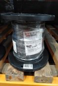 A Belden 500ft coaxial cable spool, 20 AWG, 50 OHM, black (8262 010).