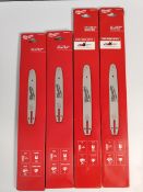 Four as new Milwaukee products to include 2x 14/35cm chainsaw guide bar (EAN: 4058546404574) and 2x