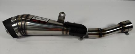 An Endy Brutale racing design stainless steel handmade exhaust for motorbike (fitment unknown).
