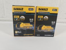 Two as new DeWALT XR 18V Powerstack 3.5AH batteries (REF: DCBP318-XJ).