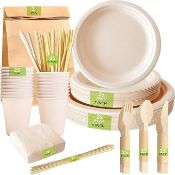 Sixteen Bon Weekend Boxes (compostable paper plates dinnerware sets) by Le Bon Bamboo (stock image).