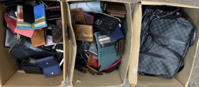 Three boxes of assorted pre-owned wallets and purses to include Victoria Secret and related.