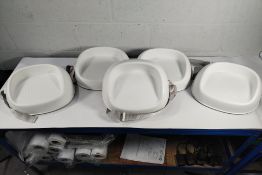 Five children's Babybjorn booster seats, ages 3+, white.