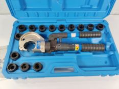 A pre-owned Cembre Hydraulic Crimping Tool - HT131-C with dies.