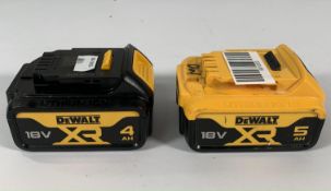 Two pre-owned 2024 DeWalt XR 18v power tool batteries.