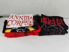 Eight Cannibal Corpse merch clothing in various sizes M-XL (as new condition without tags).