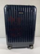 A pre-owned Rimowa Salsa Air polycarbonate black wheeled suitcase.
