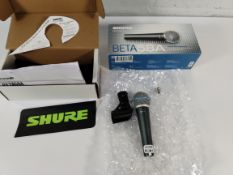 An as new Shure Beta 58A Supercardioid Dynamic Vocal Microphone.