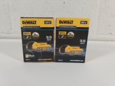 Two as new DeWALT XR 18V Powerstack 3.5AH batteries (REF: DCBP318-XJ).