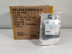 Approximately 100 as new Weldas high heat reflective aluminized handshields with leather back (REF: