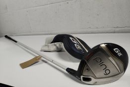 A women's pre-owned Ping GLE 3 Hybrid, 3 18, R/H, Ping ULT 250 shaft with head cover.
