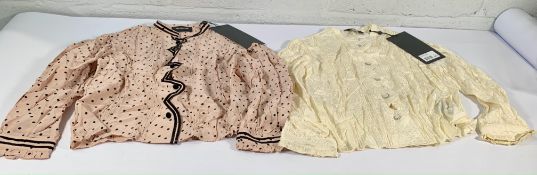 Two women's The Kooples shirts to include Dirty Dot Shirt pink and black, size S, Jacquard Snake shi