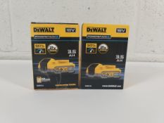 Two as new DeWALT XR 18V Powerstack 3.5AH batteries (REF: DCBP318-XJ).