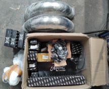 A quantity of assorted as new Motone custom motorbike parts and accessories to included mud guards,