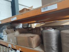 Two shelves of miscellaneous items to include mainly ribbon, yarn and other related.