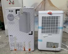 A pre-owned Logik dehumidifier L10DH24 (unboxed) and a Kingfisher 10L 240v dehumidifier (boxed).