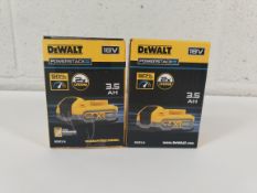 Two as new DeWALT XR 18V Powerstack 3.5AH batteries (REF: DCBP318-XJ).