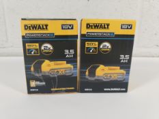 Two as new DeWALT XR 18V Powerstack 3.5AH batteries (REF: DCBP318-XJ).
