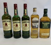 Three Jameson Irish whiskey's 1 x 1ltr, 2 x 700ml, Bushmills Irish whiskey Caribbean Rum cask finish