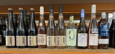 Sixteen assorted alcohol free wines and one 0% free whisky.