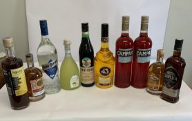 Ten assorted spirits and liqueurs to include Campari Milano 2 x 1L, Gingerbread gin 500ml, Limoncell