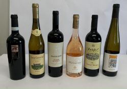 Six assorted wines to include 2023 Whispering Angel rose 750ml, Quinta Quteiro De Baixo green wine 7