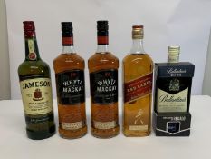 Johnnie Walker Red Label 1ltr, Ballantine's Finest blended scotch whisky 700ml with complementary ea