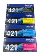 Four as new Brother TN-421 Toner Cartridges (B/C/Y/M).