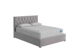 Henri King Ottoman Bed Frame in Plush Velvet Light Silver. RRP £1,199. Classic Chesterfield-style bu