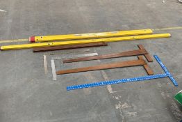 Eight pre-owned items to include squares, Stabila spirit levels.