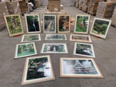 Thirteen English garden/landscape framed pictures.