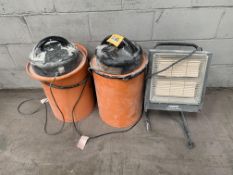 Two pre-owned DJM 50L dust extractor 240v and a Rhino CH3 ceramic heater 240v.