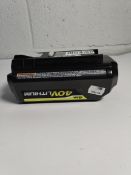 A pre-owned Ryobi 40v lithium battery.