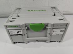 An as new Festool RTS 400 orbital sander REQ-Plus 230V with case, UK plug (REF: 576053, 401454935718