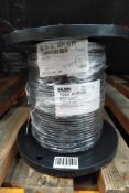 A Belden 500ft coaxial cable spool, 20 AWG, 50 OHM, black (8262 010).