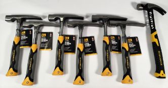 Seven Roughneck tools; 6x 24oz brick hammers with tags (61-624) and 1x 20oz V Series claw hammer, wi