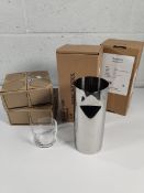 Two New Works stainless steel pleat pitchers and two boxes of four Alessi Jasper Morrison red wine g