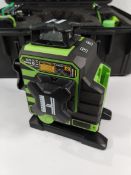 A Huepar W04CG Laser Level with case and accessories.