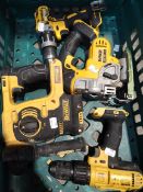 Four pre-owned DeWalt power tools to include 2022 18v DCD797 drill, 2016 18v XR jig saw, 2013 18v DC